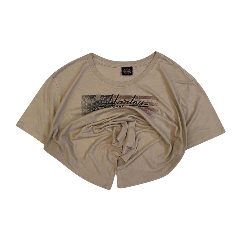 Harley Davidson American Flag Short Sleeve T Shirt Beige 2XL